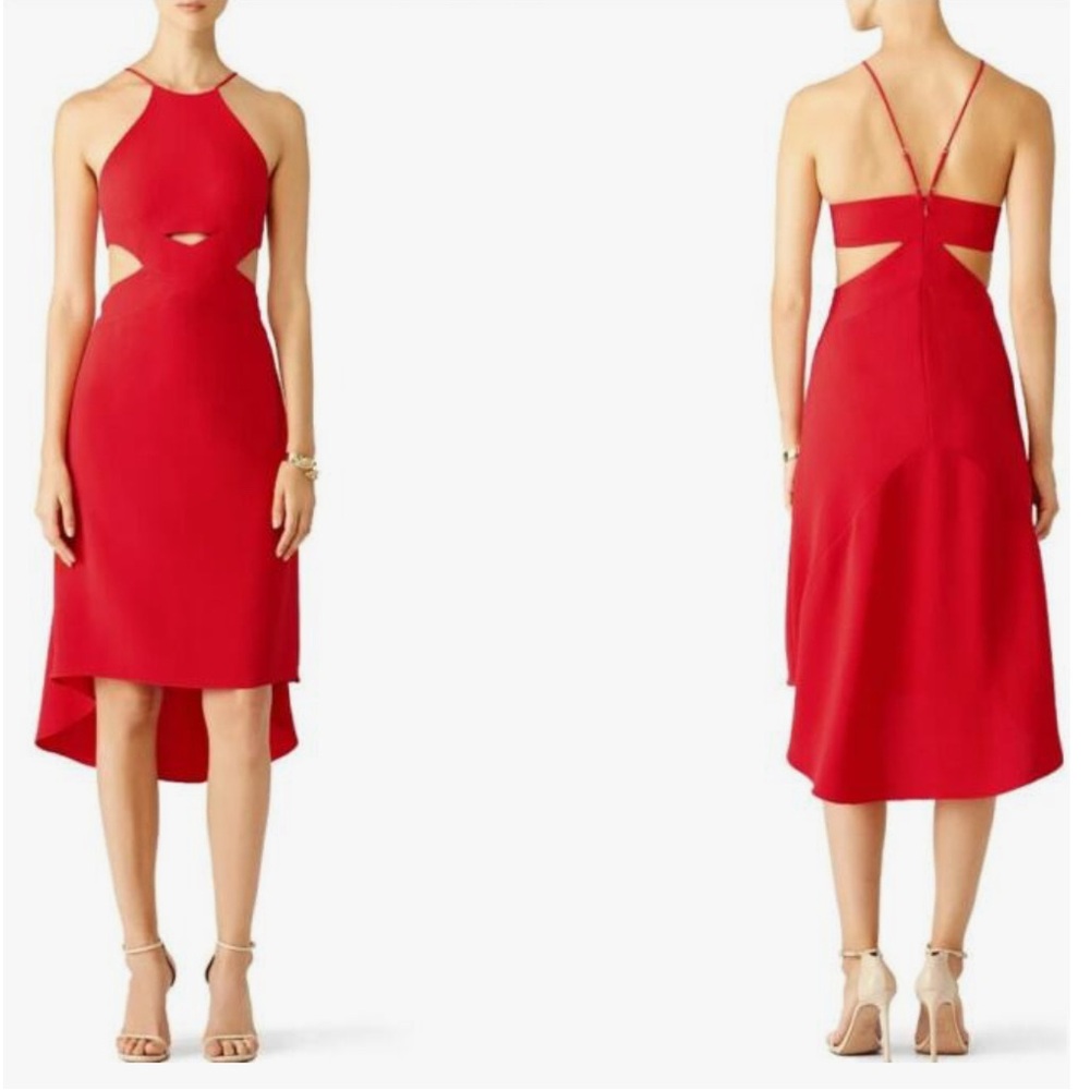 Halston Heritage Red Ashley Cut Out Dress Size 14